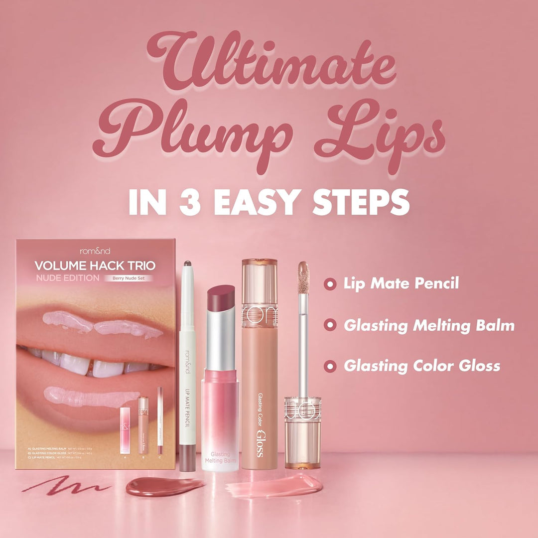 rom&amp;nd Volume Hack Trio Berry Nude Set | Kit de labios volumino...