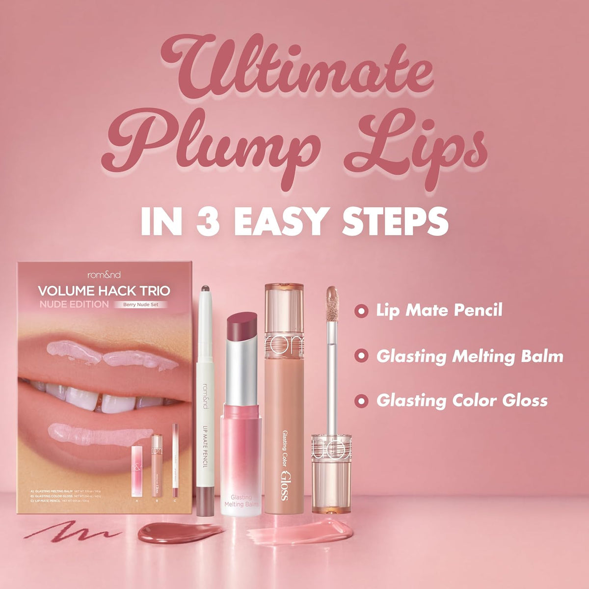 rom&amp;nd Volume Hack Trio Berry Nude Set | Kit de labios volumino...