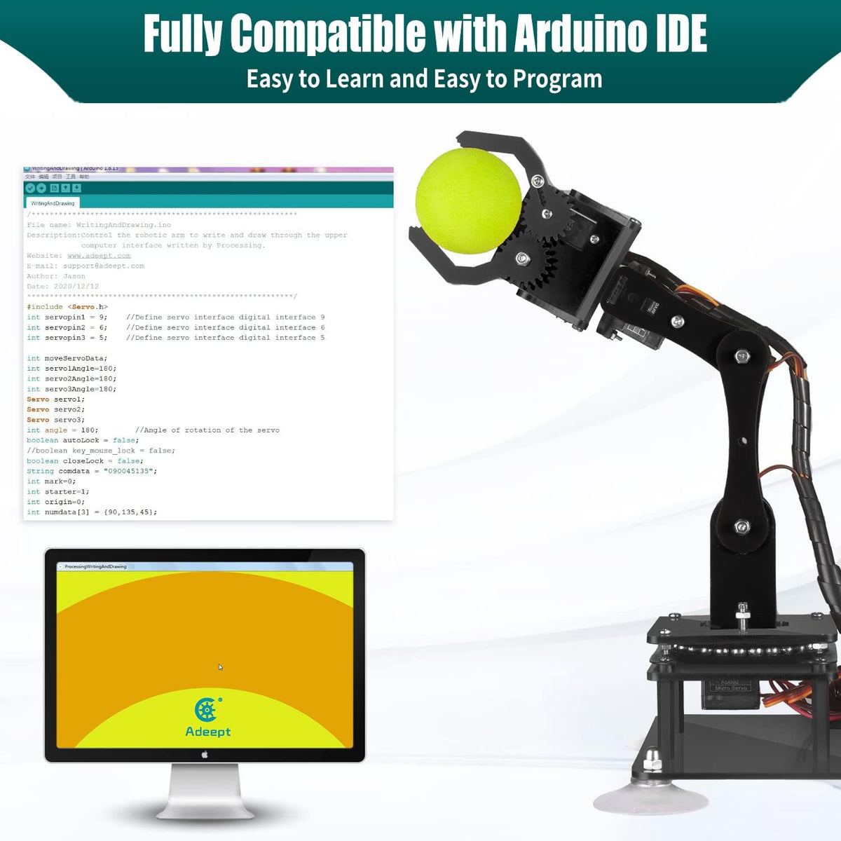 Kit de Brazo Robótico Adeept de 5DOF Compatible con Arduino IDE, Brazo Robótico Programable DIY Codificación STEM Educativo de 5 Ejes, Kit Inicial de Robot con Pantalla OLED, Procesamiento de Código y