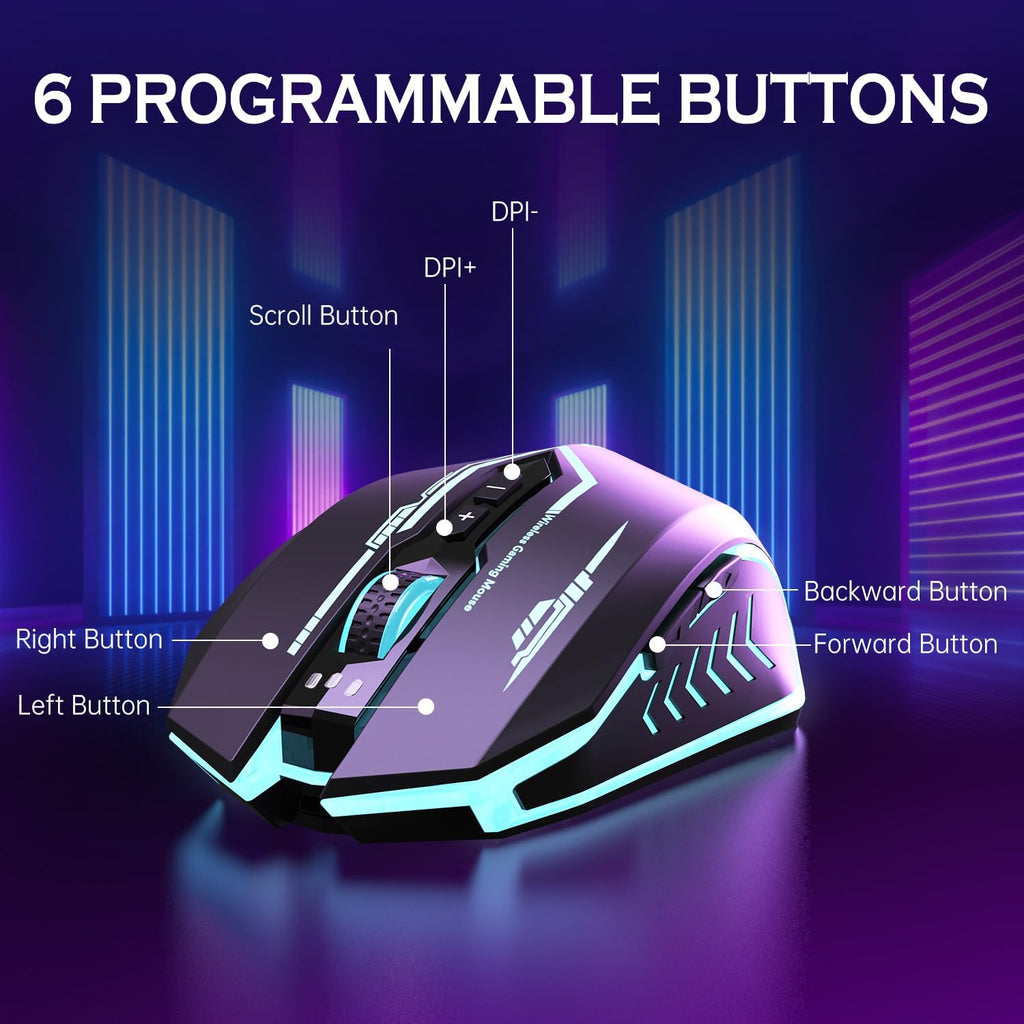 Wireless USB Gaming Mouse, recargables uhuru 5 botones 7 Changeable LED Color ergonómico programable MMO RPG para PC computadora Portátil gaming jugadores