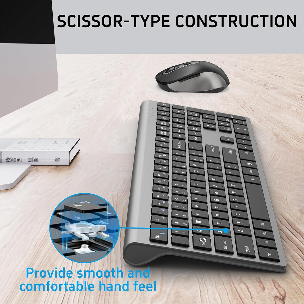 Combo de mouse y teclado inalámbricos, teclado de computadora de ta...