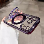 Funda magnética transparente para iPhone 17 Pro Max con soporte, protección completa de la cámara [compatible con Magsafe], funda para iPhone 17 Pro Max de 6.9 pulgadas, color morado