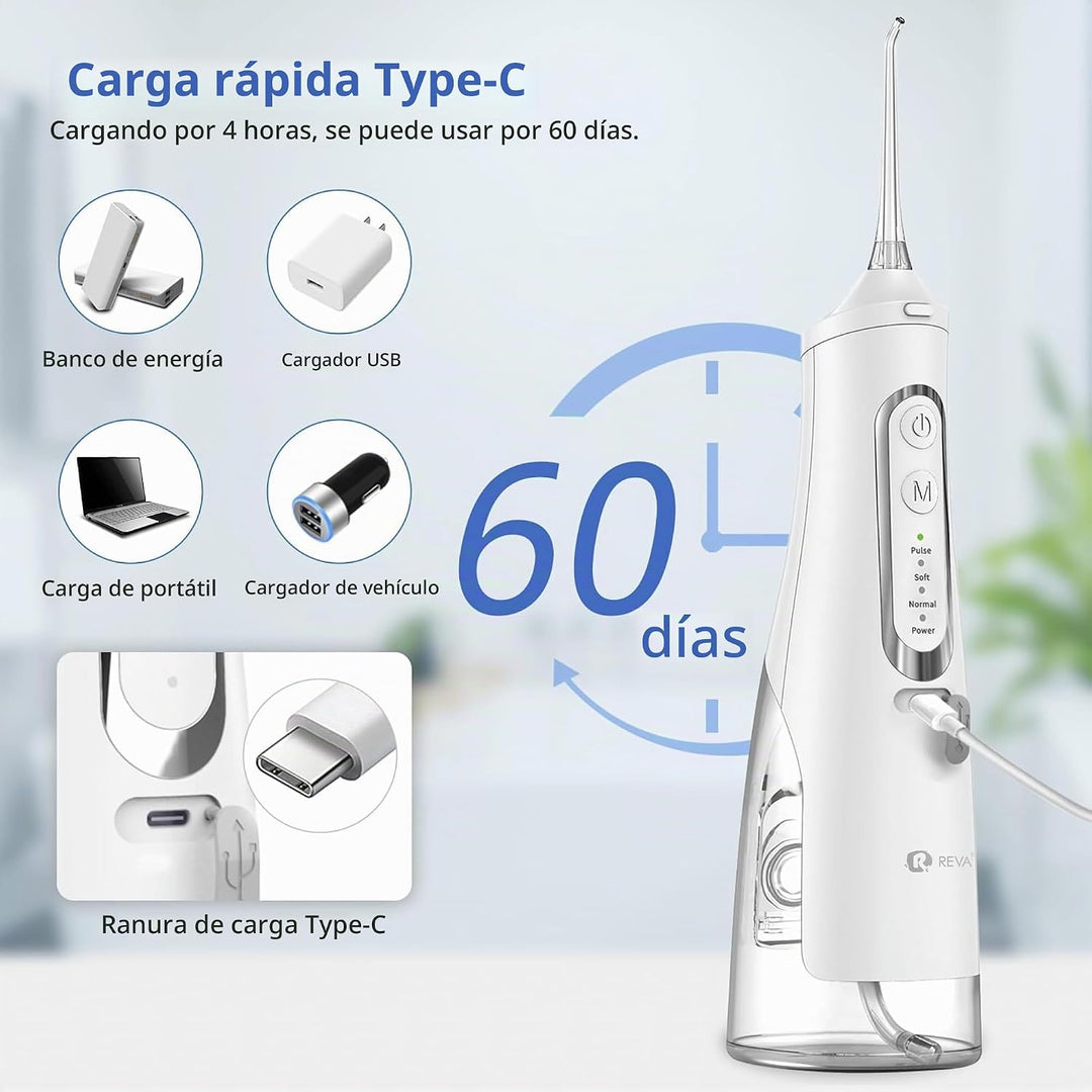 R REVA Irrigador dental inalámbrico para dientes, encías y aparatos...