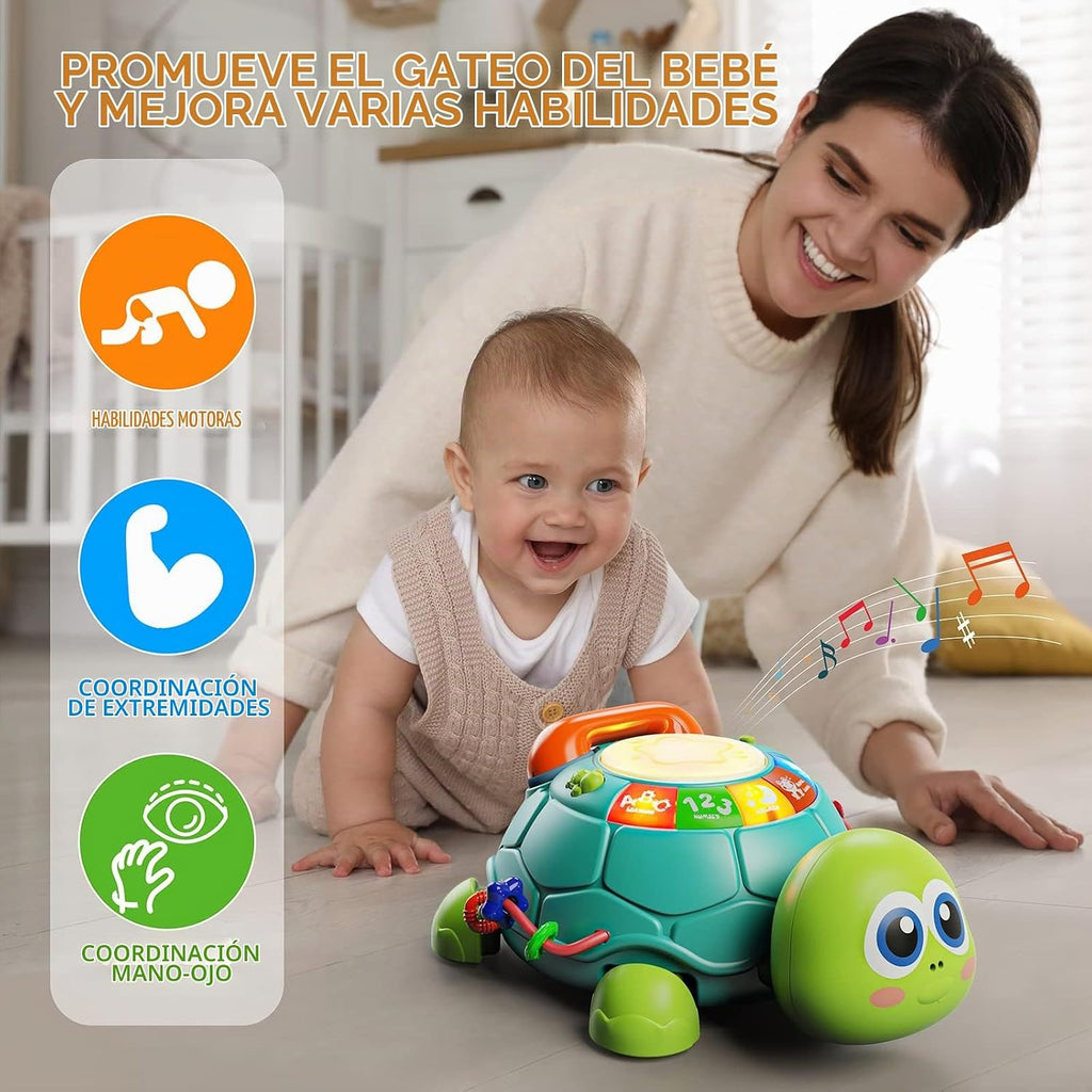Juguetes para bebés de 6 a 12 meses, juguete para tiempo boca abajo de 12 a 18 meses, juguetes musicales de tortuga que gatea con luz y sonido, juguete educativo temprano de cumpleaños para