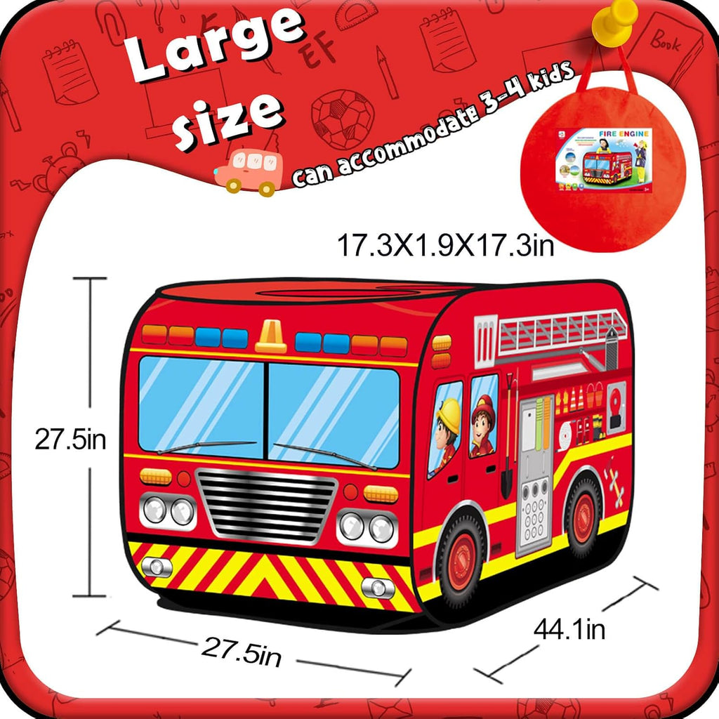Camión de bomberos Pop Up Tent para niños, juguete interior/ exterior
