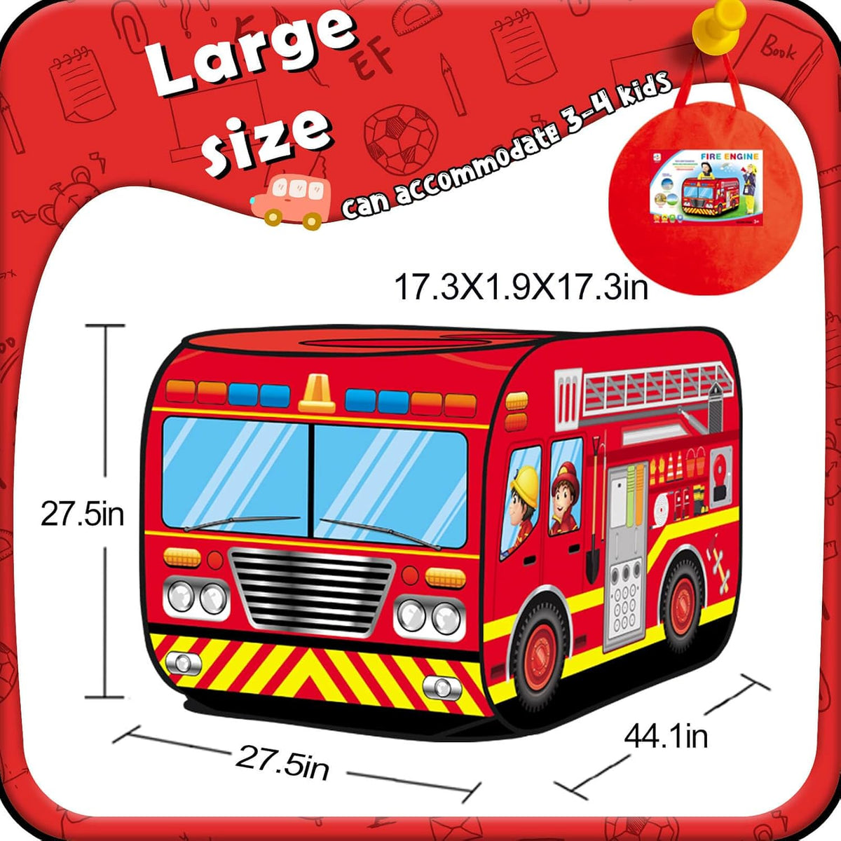 Camión de bomberos Pop Up Tent para niños, juguete interior/ exterior