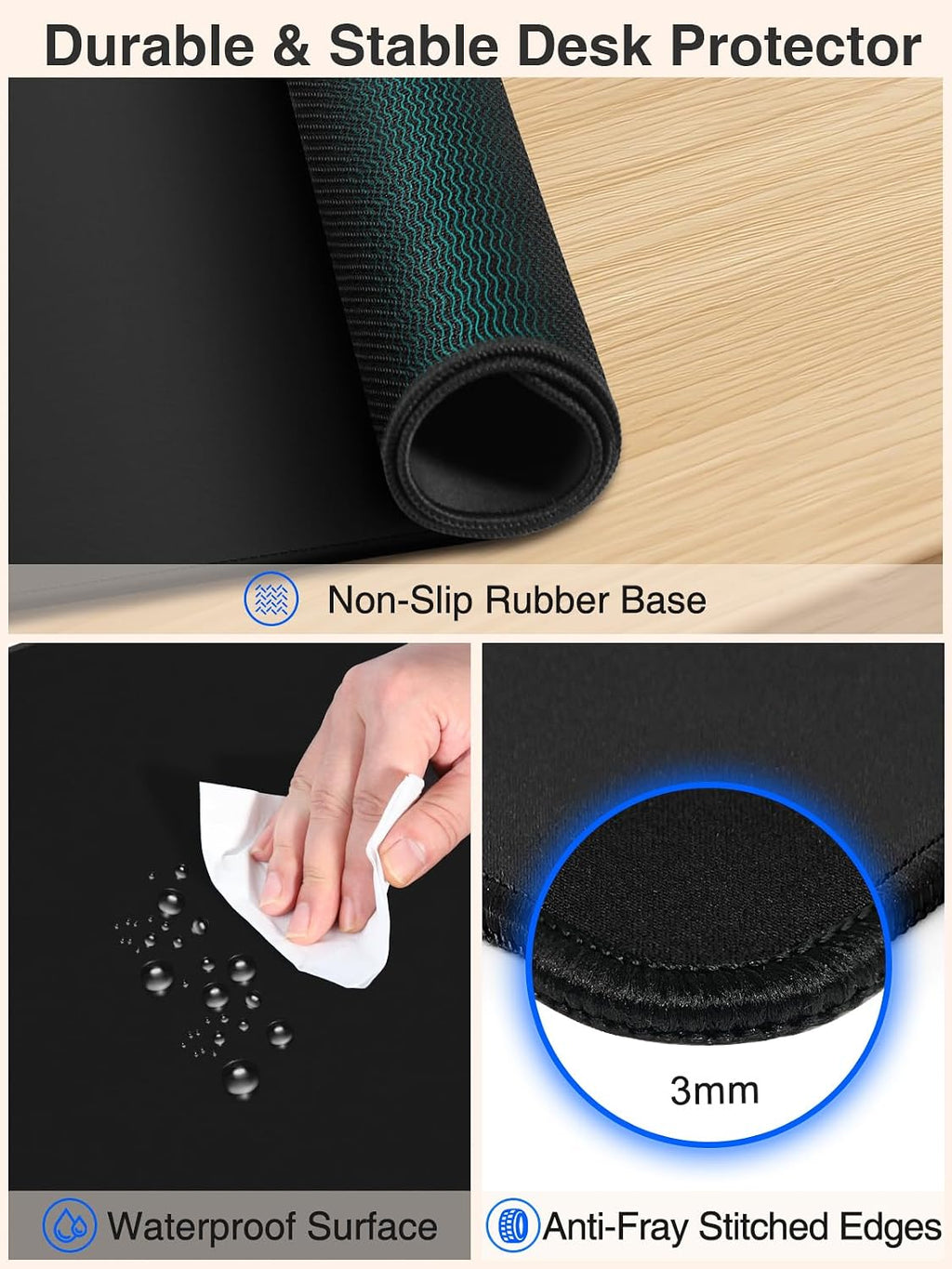 Alfombrilla de mouse 2 en 1 con carga inalámbrica para teléfono, 31.5 x 15.8 pulgadas, grande, superficie lisa impermeable, base antideslizante, sin adaptador