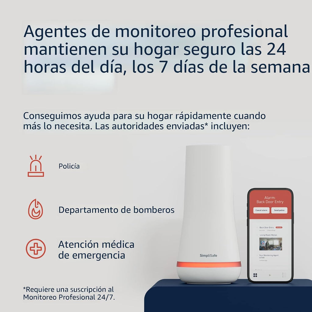 SimpliSafe Sistema de seguridad inalámbrico para el hogar de 8 piezas, monitoreo profesional 24/7 opcional, sin contrato, compatible con Alexa y Google Assistant, color blanco