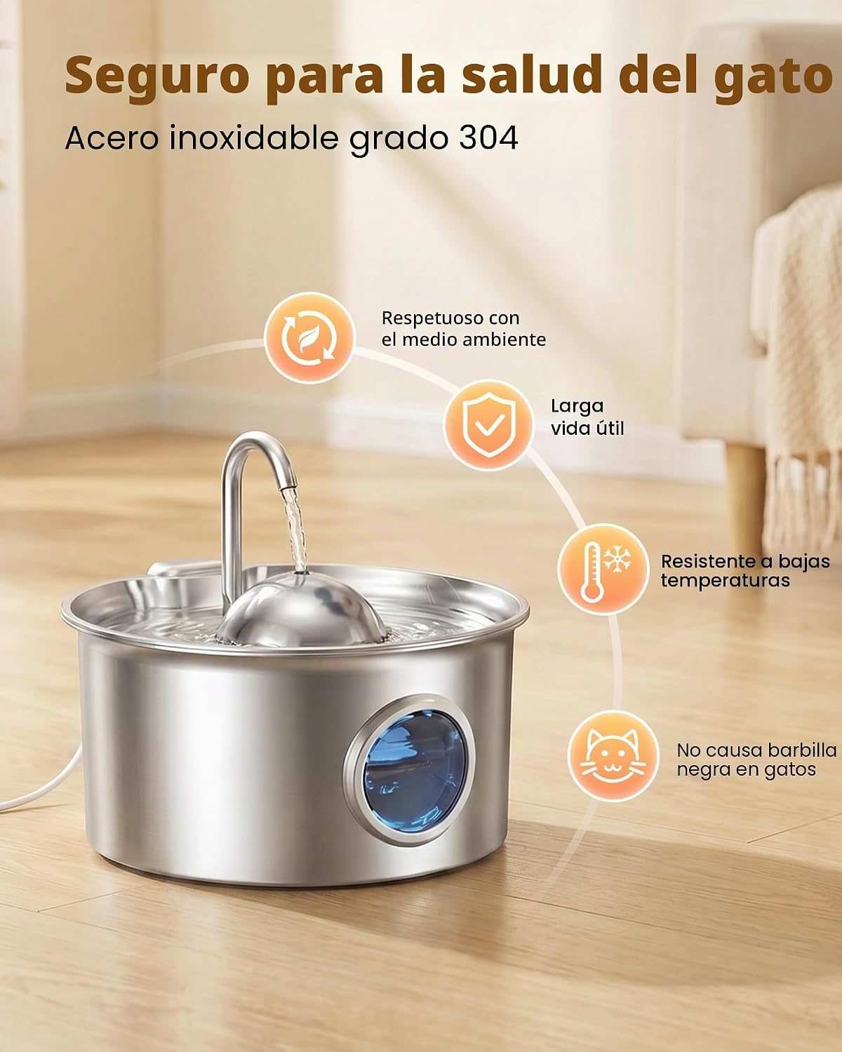 Fuente de agua para gatos de acero inoxidable: fuente para gatos y 6