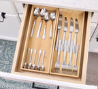 Fabsome Organizador de Cajón de Utensilios de Cocina, Contenedores Organizadores de Cubiertos de Plata de Bambú, Bandejas de Almacenamiento de Contenedores de Madera para Tocador de Baño Cajón de