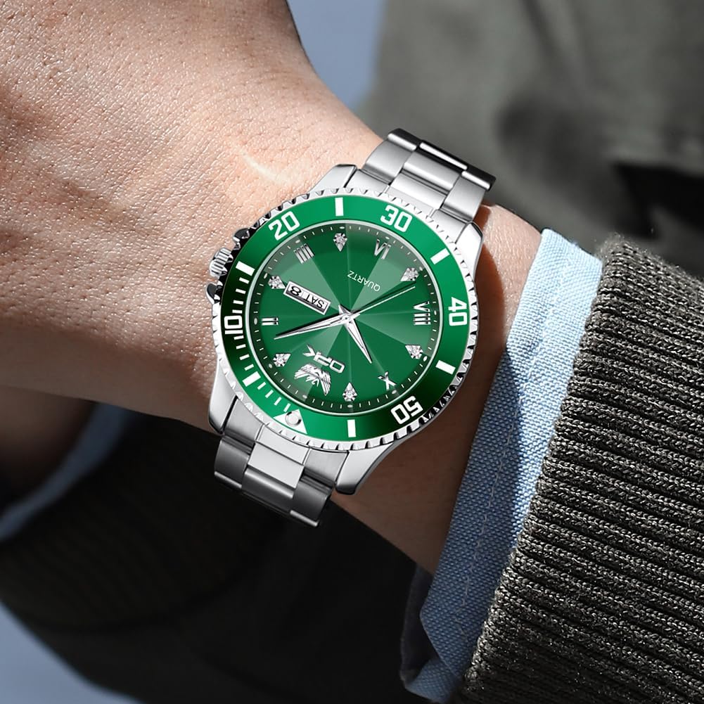OPK Relojes para hombres de diamantes romanos analógicos relojes impermeables grandes de acero inoxidable para hombre, reloj de pulsera de negocios para padre, reloj de regalo, azul