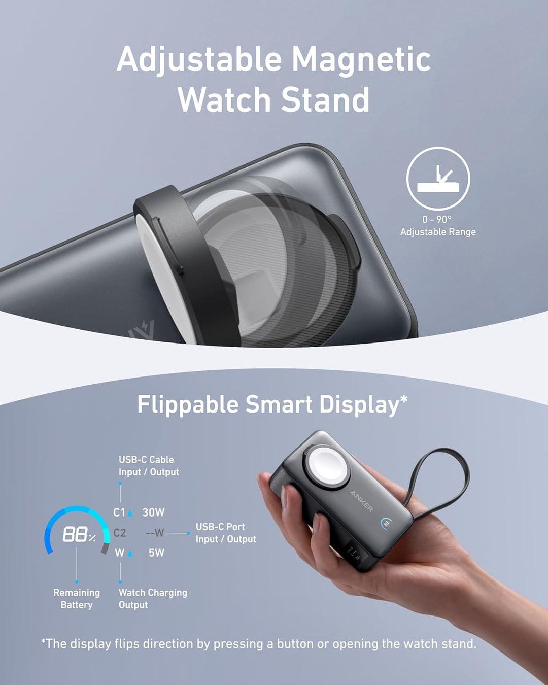 Anker MagGo Power Bank para Apple Watch, batería compacta de 10,000...