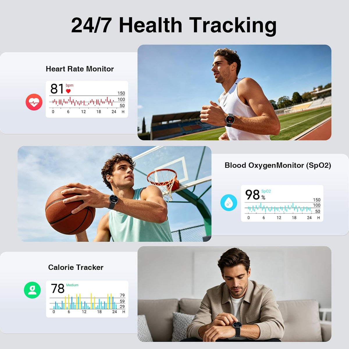 Fitpolo Reloj inteligente para hombre y mujer, Android y iPhone (2 bandas