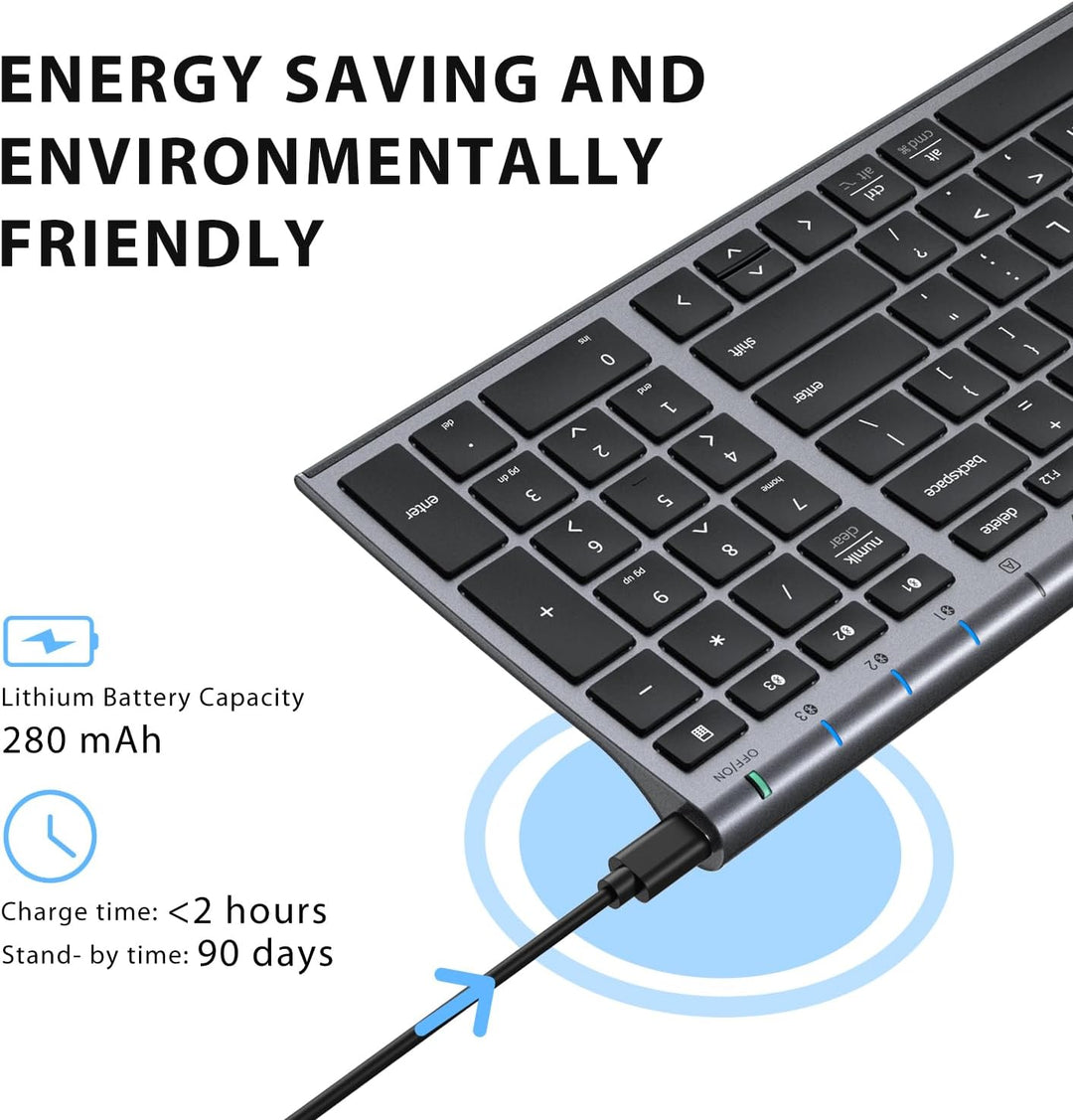 iClever - Teclado Bluetooth recargable para varios dispositivos, bl...