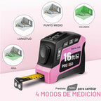 PREXISO - Cinta métrica digital 2 en 1, cinta métrica digital rosa de 16