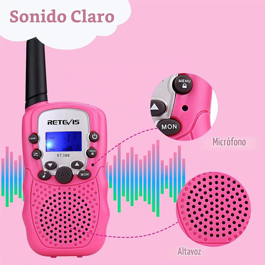 Walkie-talkie de Retevis RT-388 para niños 22 canales FRS/GMRS (1 par en rosa)