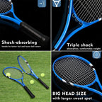Raquetas de tenis para 2 jugadores recreativas para principiantes, juego de raquetas adultas ligeras preencordadas de 27 pulgadas para mujeres y hombres con pelotas de tenis, sobreagarres y bolsa de