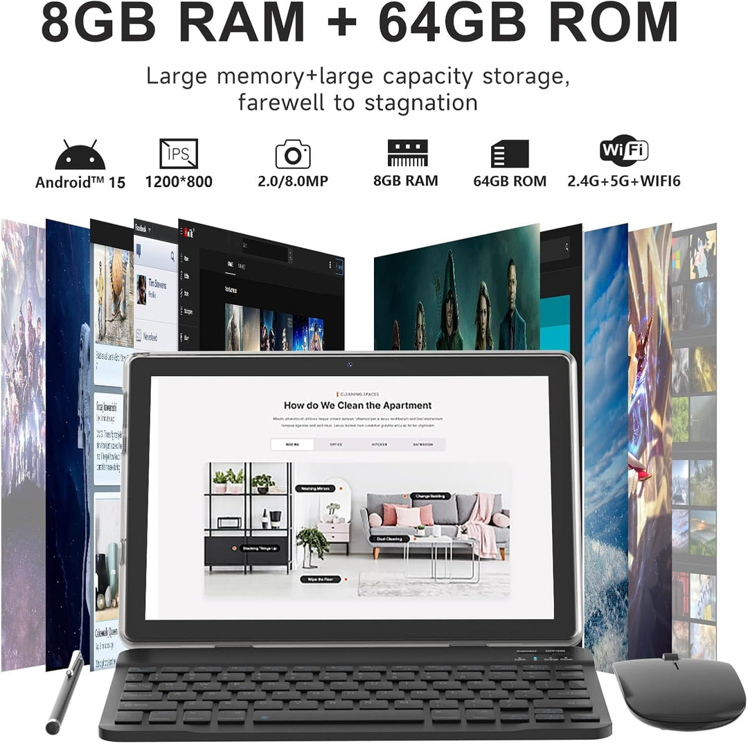 Tablet 2 en 1 de 10 Pulgadas Android 14 con Teclado 64GB ROM 8GB RA...