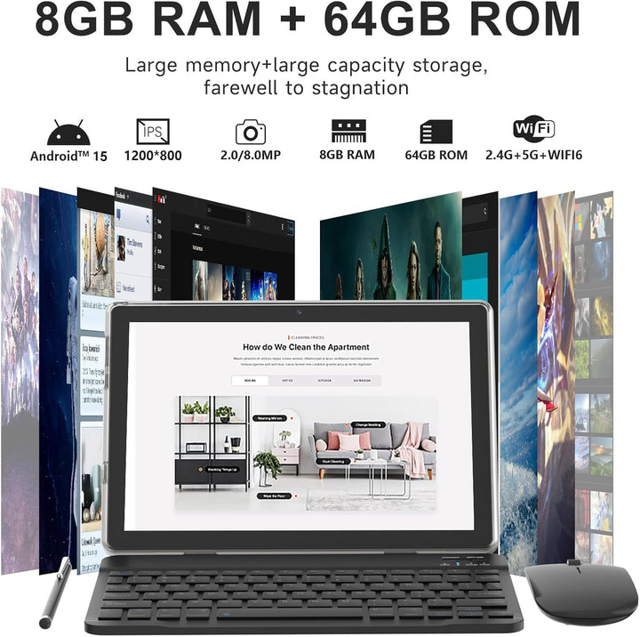 Tablet 2 en 1 de 10 Pulgadas Android 14 con Teclado 64GB ROM 8GB RA...