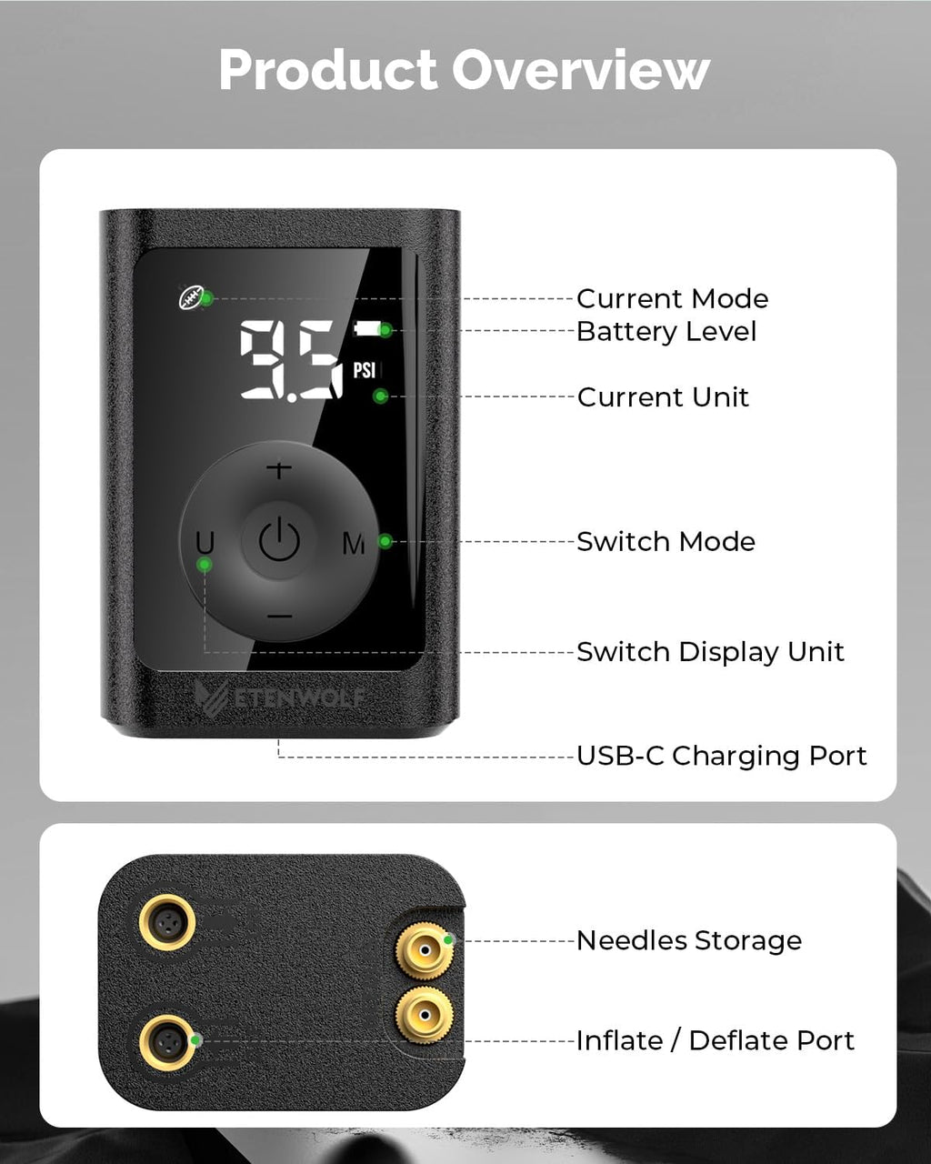 ETENWOLF Bomba de bola P300 Plus, bomba de baloncesto eléctrica para inflar y desinflar, con batería recargable de 3200 mAh, bomba de aire para todas las pelotas deportivas