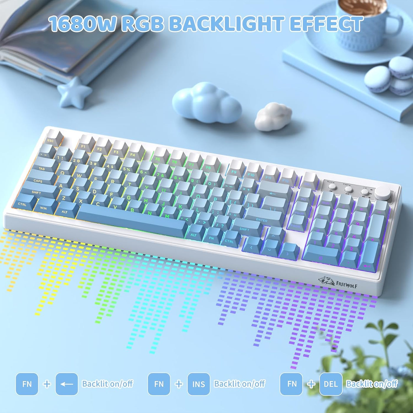 FREEWOLF K100 - Membrana para juegos de 99 teclas, teclado inalámbr...