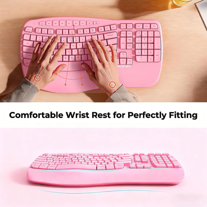 MEETION Teclado ergonómico inalámbrico, reposamuñecas con teclas on...