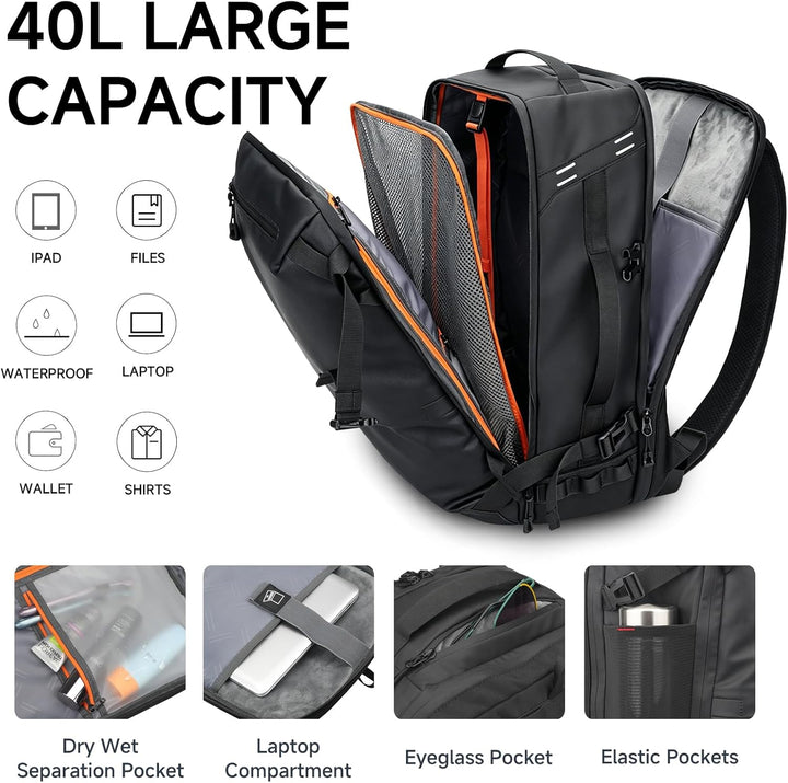 SWICKY Mochila de viaje para hombres, 40 L, mochila para laptop, ap...