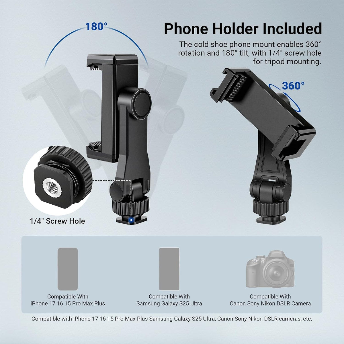 NEEWER BASICS - Trípode para cámara, trípode de 71 pulgadas con soporte para teléfono celular, compatible con iPhone para grabación de video, soporte de viaje portátil ligero de aluminio profesional