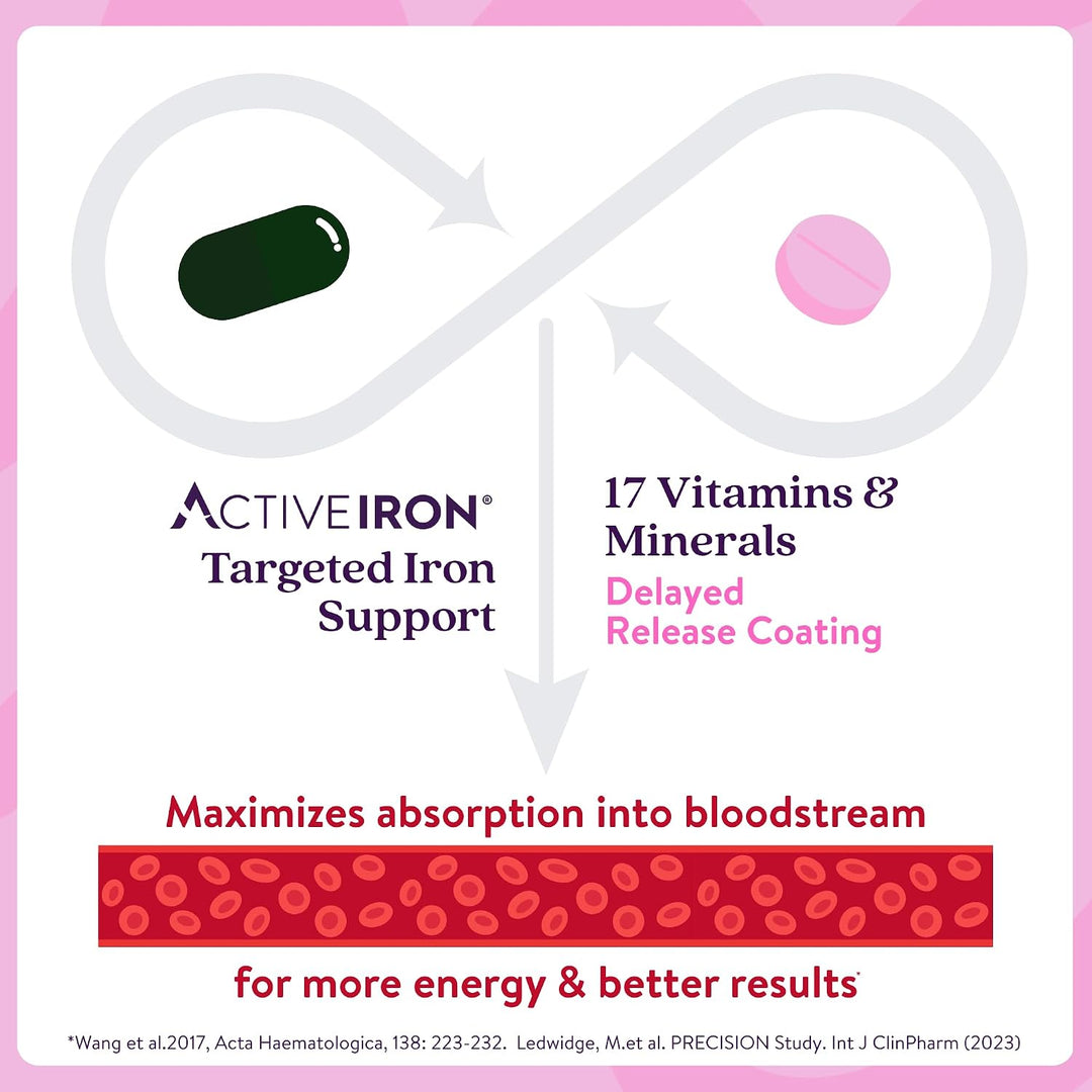 Suplemento de hierro activo de 25 mg + multivitamínico para mujeres...