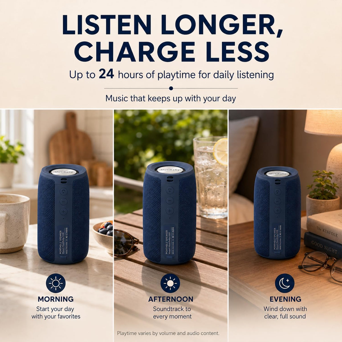 Altavoz Bluetooth Musibaby M68, 12W, IPX5, FM, USB AUX, Azul Oscuro...