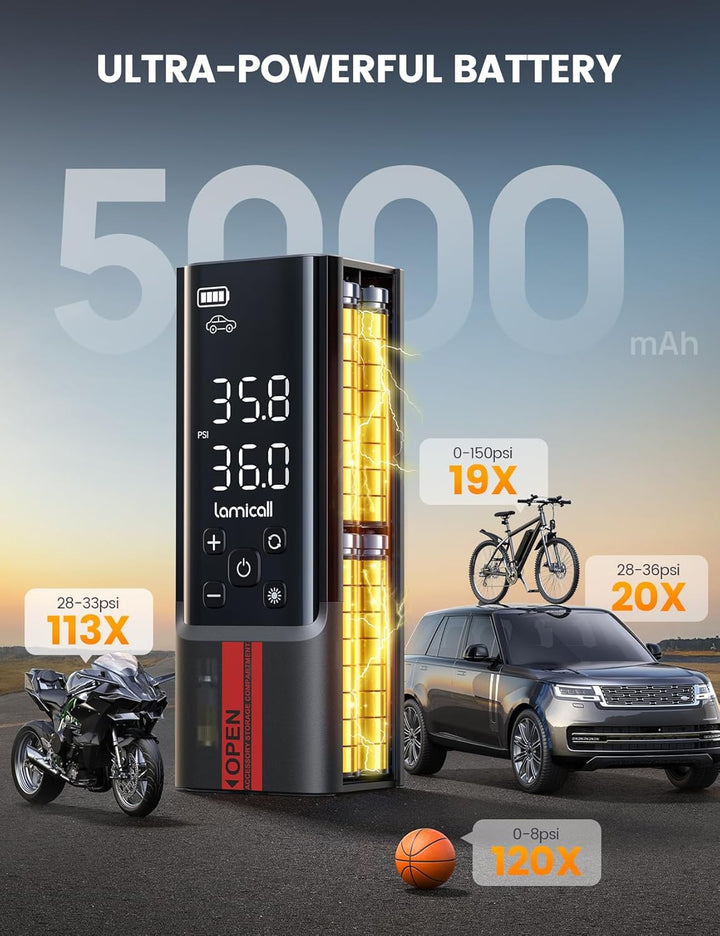 Lamicall Inflador portátil de neumáticos de automóvil, compresor de...