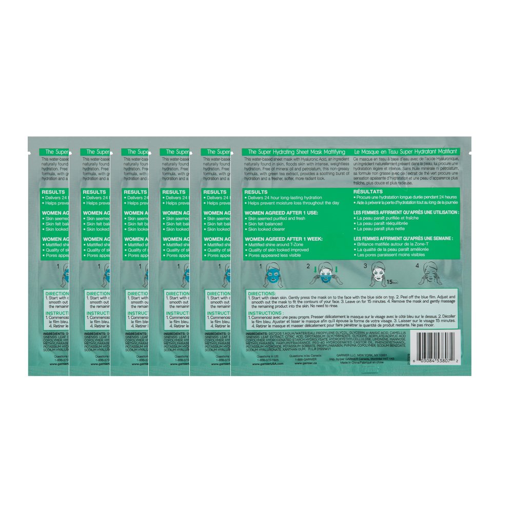 Mascarilla de papel Moisture Bomb SkinActive de Garnier, 6 unidades