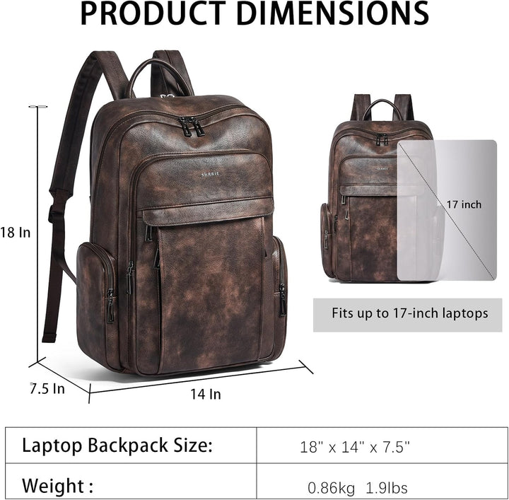 Shrrie Mochila de cuero para computadora portátil para mujer con 17...