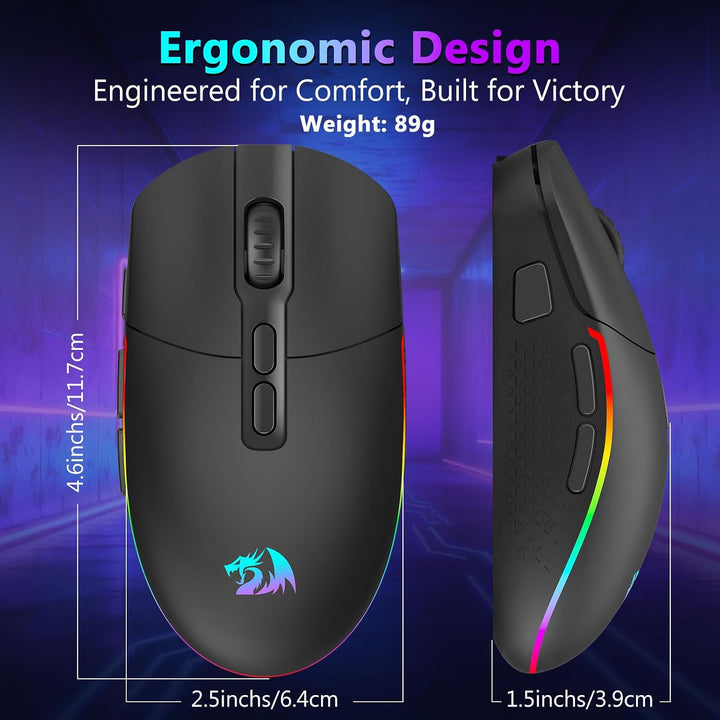 Redragon Mouse inalámbrico para juegos, Bluetooth\/2.4Ghz\/USB-C, c...