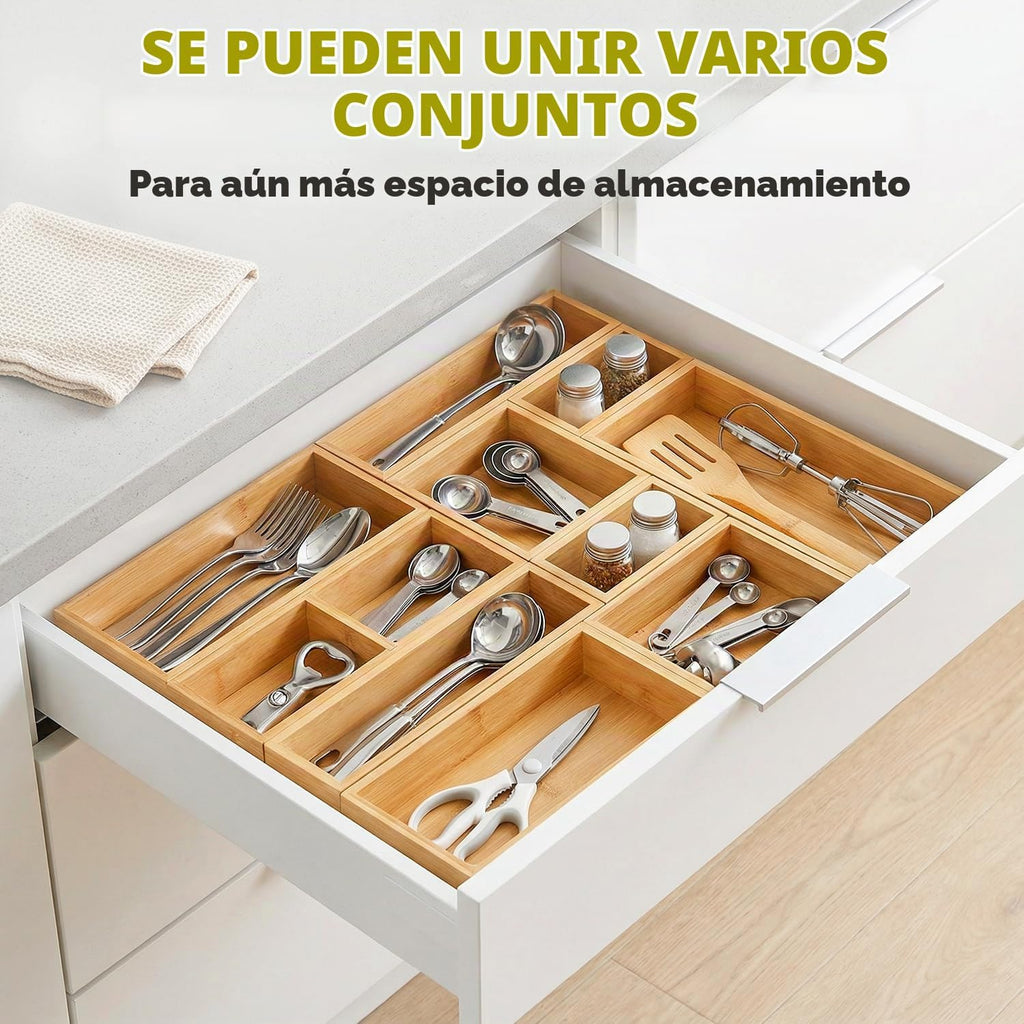 lilLittle Organizador de cajones de bambú, juego de 5 organizadores de