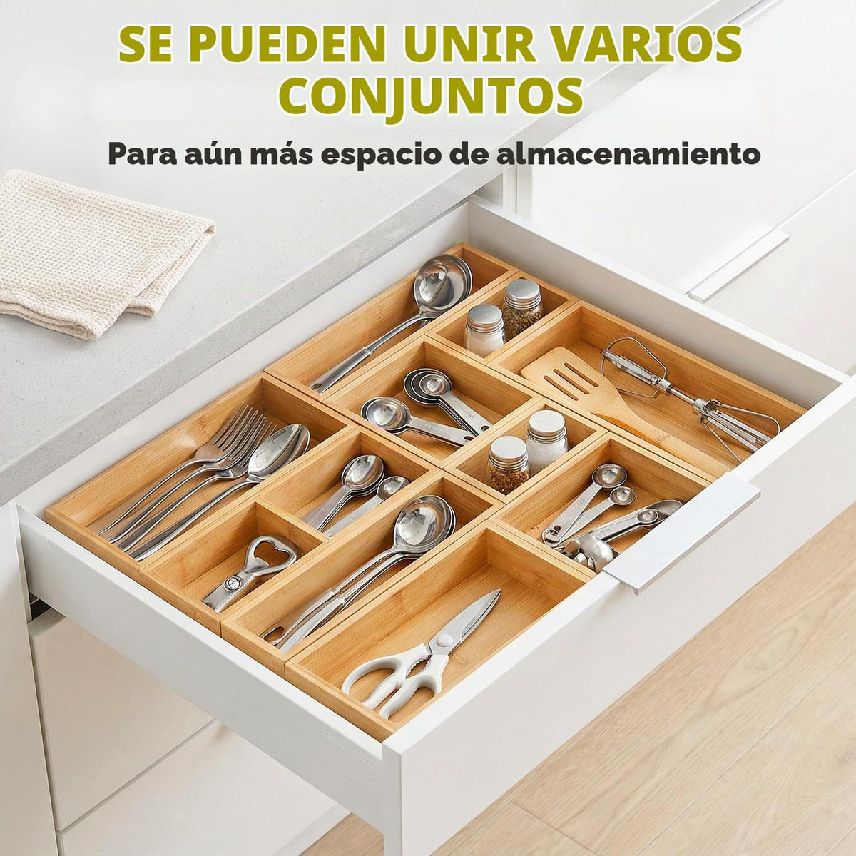 lilLittle Organizador de cajones de bambú, juego de 5 organizadores de