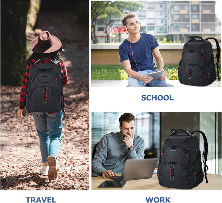 VANKEAN Mochila de viaje para laptop de 17.3", Negro, Grande