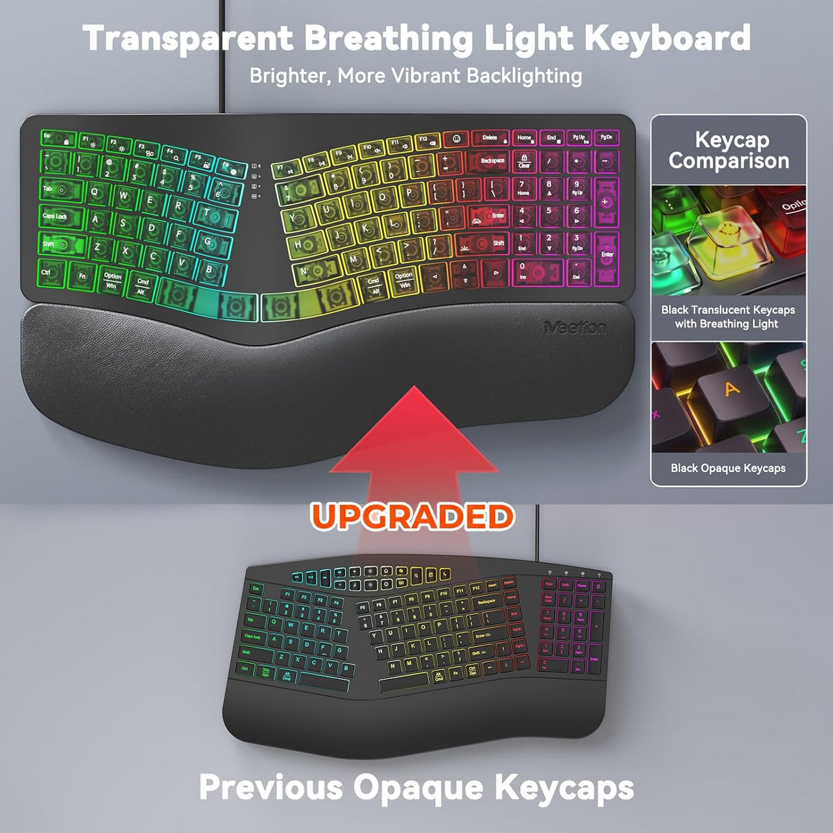 MEETION Teclado ergonómico con cable con teclas retroiluminadas y