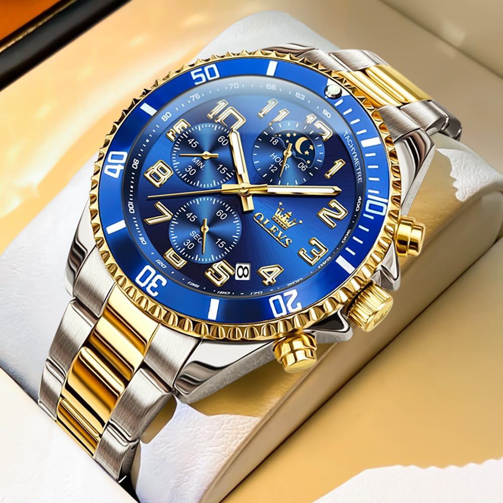 OLEVS Relojes para hombre, de cara grande, de acero inoxidable, resistente al agua, con fecha, analógicos, de cuarzo, modernos, de negocios, relojes de pulsera para hombre