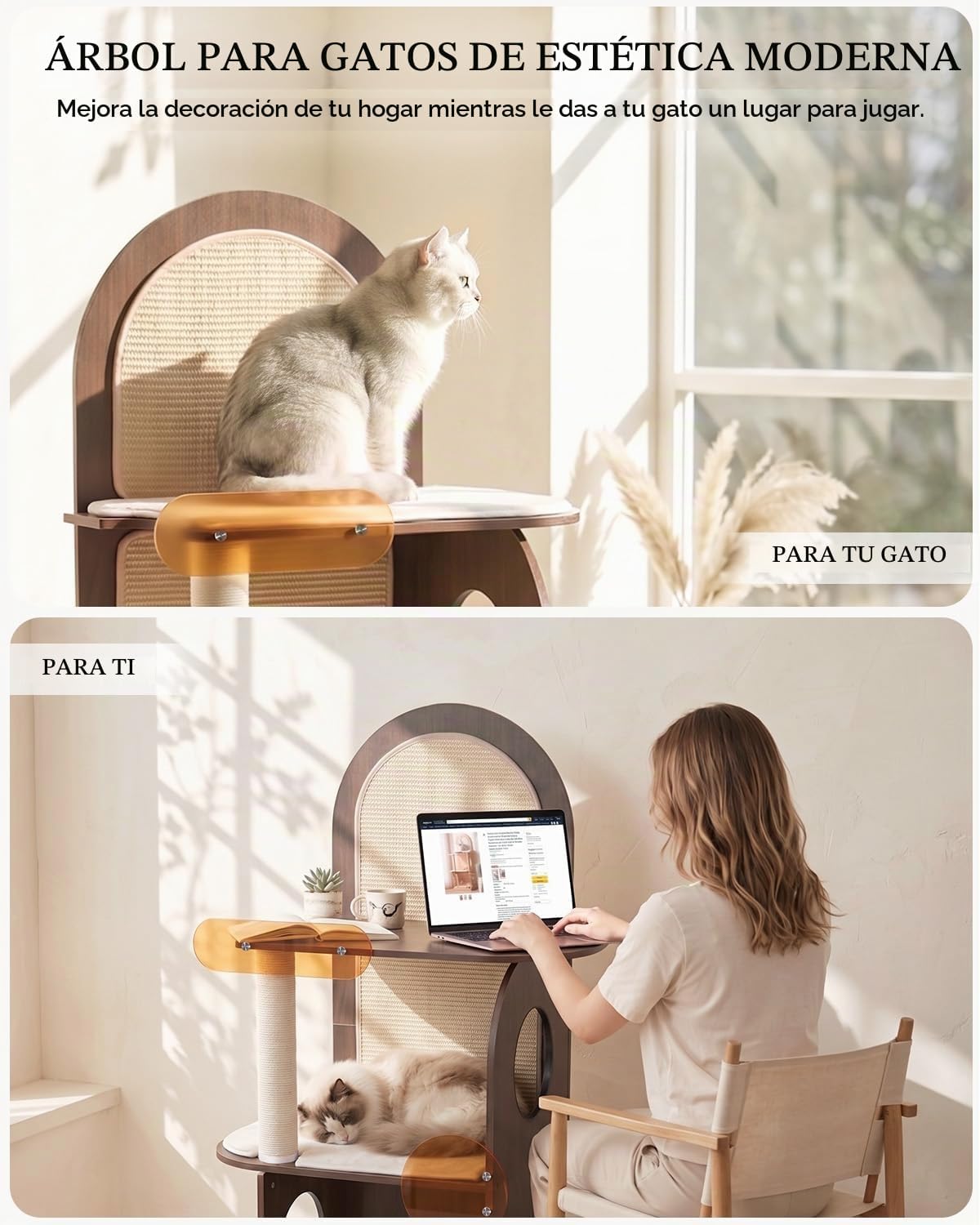 Árbol para Gatos de 47", Torre Moderna para Gatos Grandes, Respaldo de Sisal