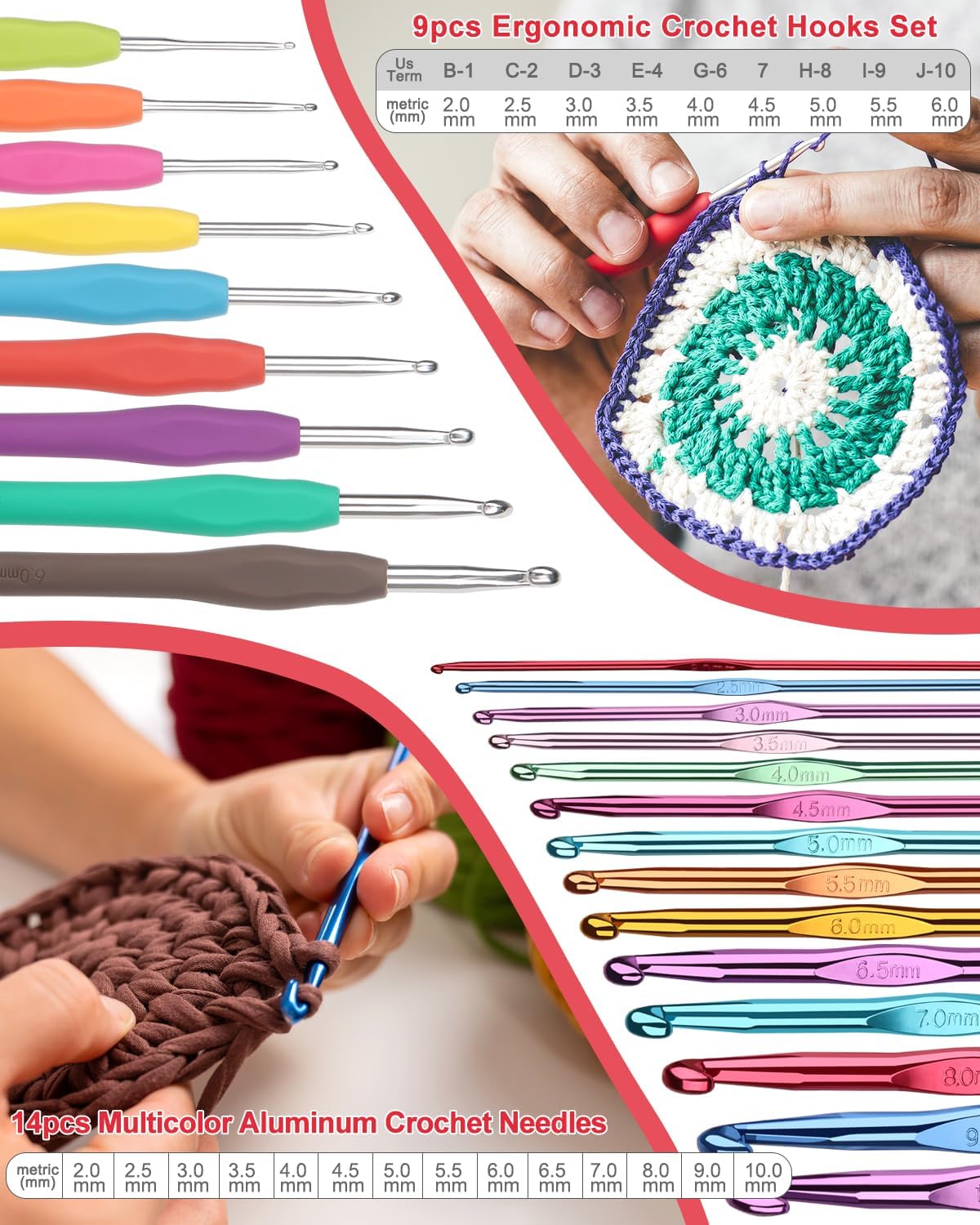 Aeelike Crochet Kit para Beginners Adults Kids, Complete Crochet Set, Winred