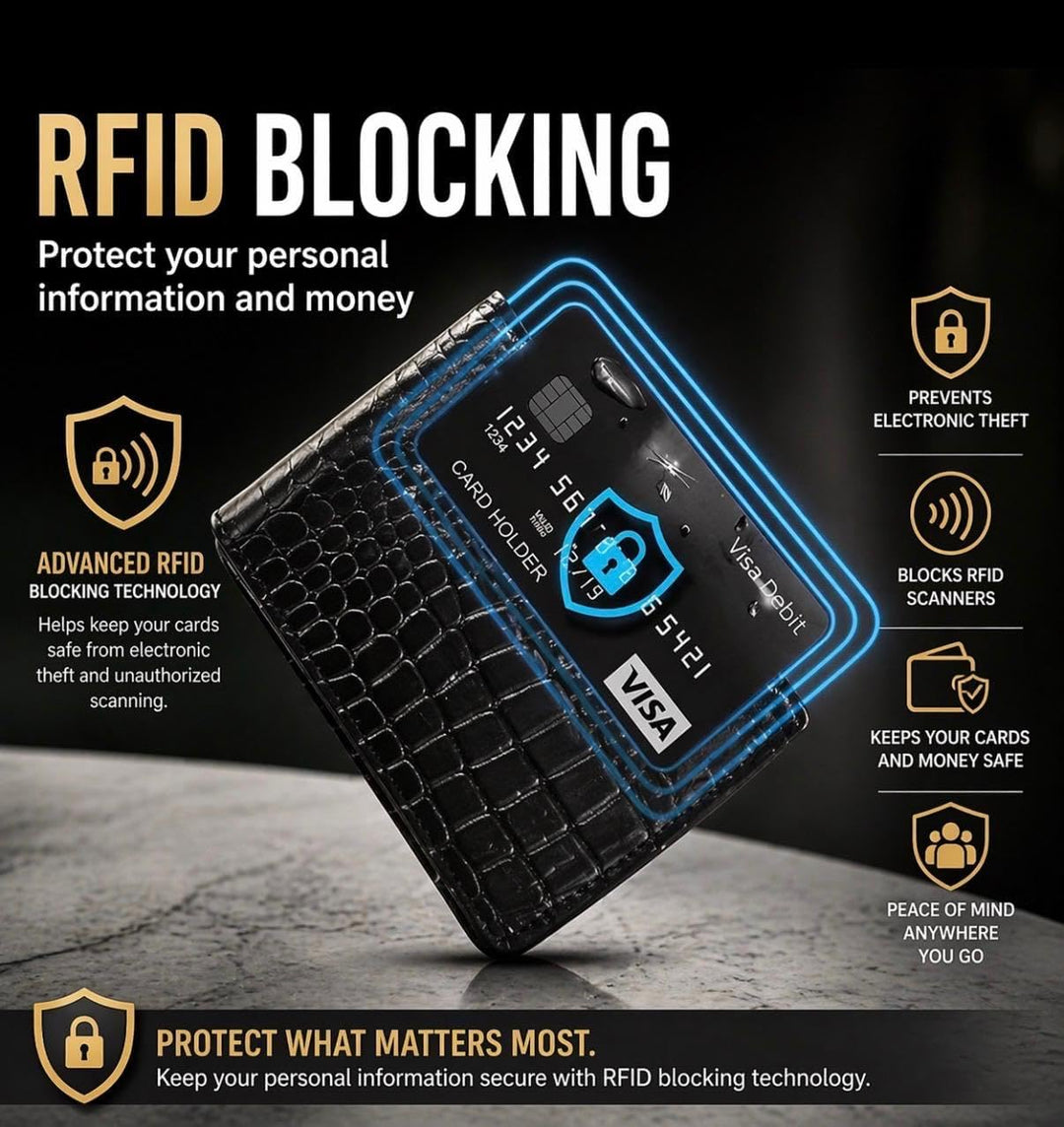 Cartera de cuero para hombre - con bloqueo RFID, delgada y elegante...