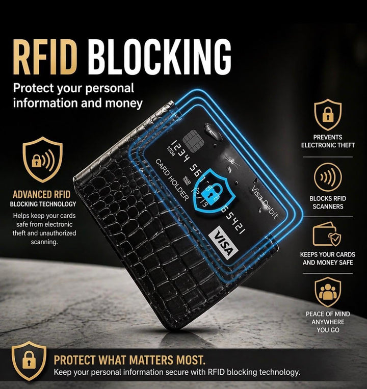Cartera de cuero para hombre - con bloqueo RFID, delgada y elegante...
