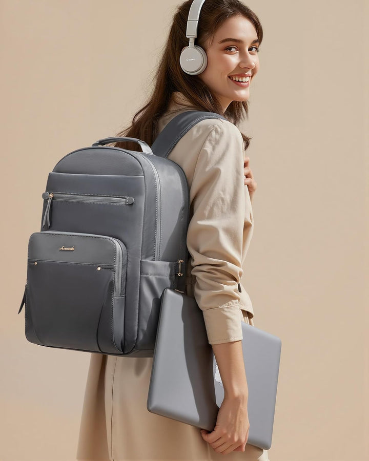 LOVEVOOK Mochila para laptop para mujer con ribete de cuero y bolsi...