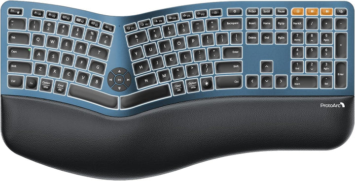 ProtoArc Teclado ergonómico Bluetooth retroiluminado, EK01 Plus, te...