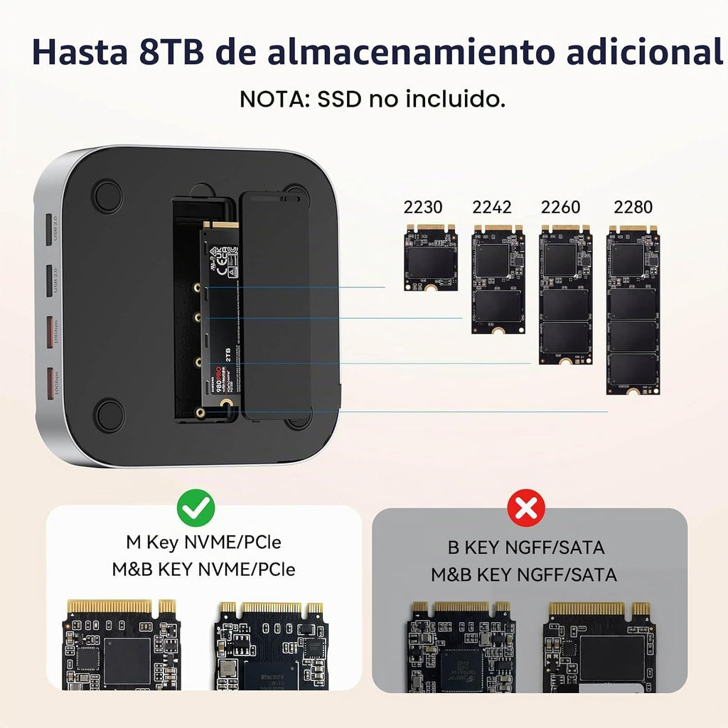 Mac mini M6, M5 Pro, M4 Dock con carcasa SSD M.2 NVMe de 8 TB