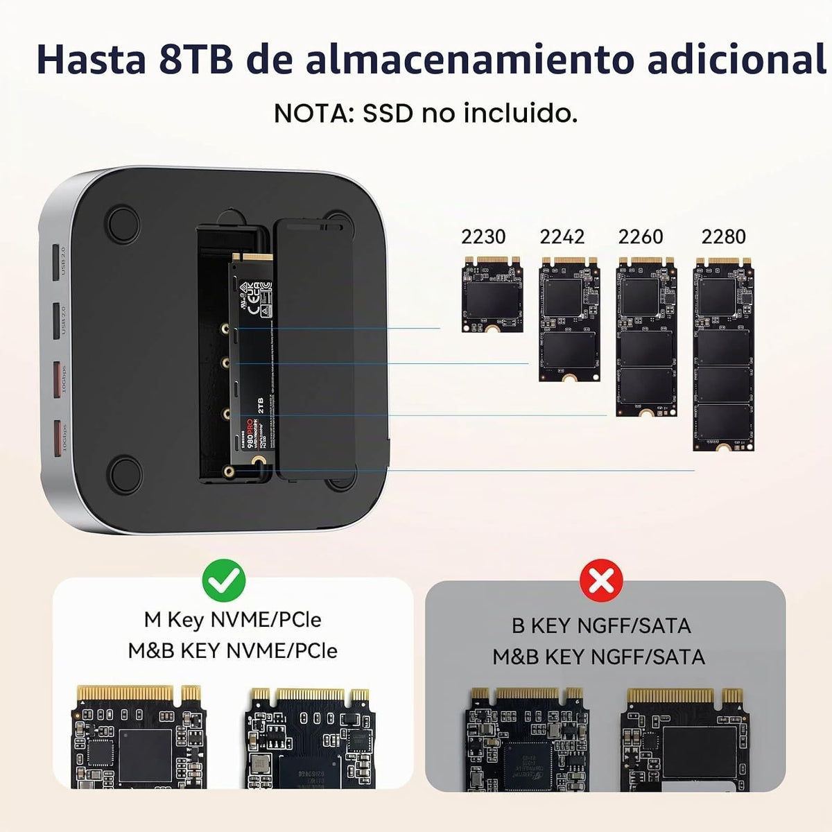 Mac mini M6, M5 Pro, M4 Dock con carcasa SSD M.2 NVMe de 8 TB