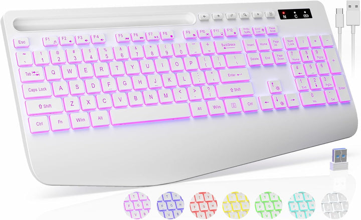 Teclado inalámbrico con retroiluminación de 7 colores, reposamuñeca...