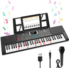 Teclado de piano para niños de 61 teclas con teclas iluminadas, modo de enseñanza, altavoz dual