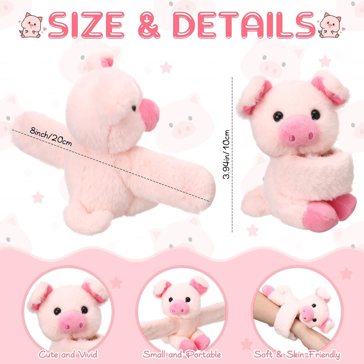 Liliful Paquete de 8 pulseras de peluche para niños, diseño de cerdo
